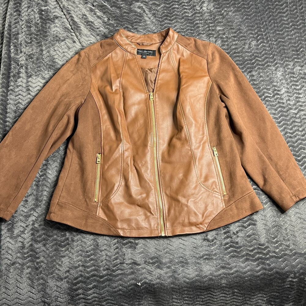 Marc New York Brown Faux Leather Women's Biker Jacket Size XL